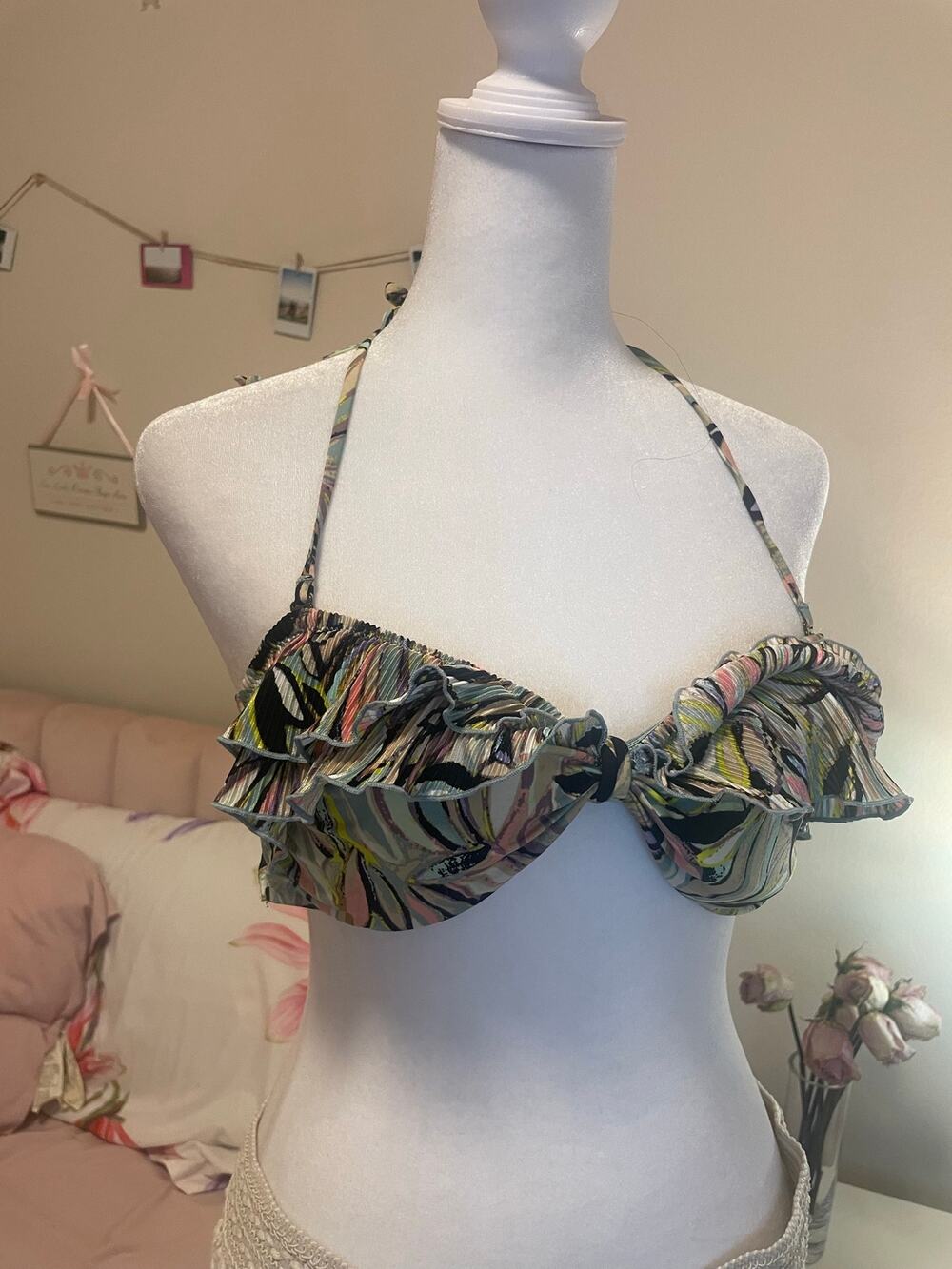 H& M ruffle y2k multicolor swim top